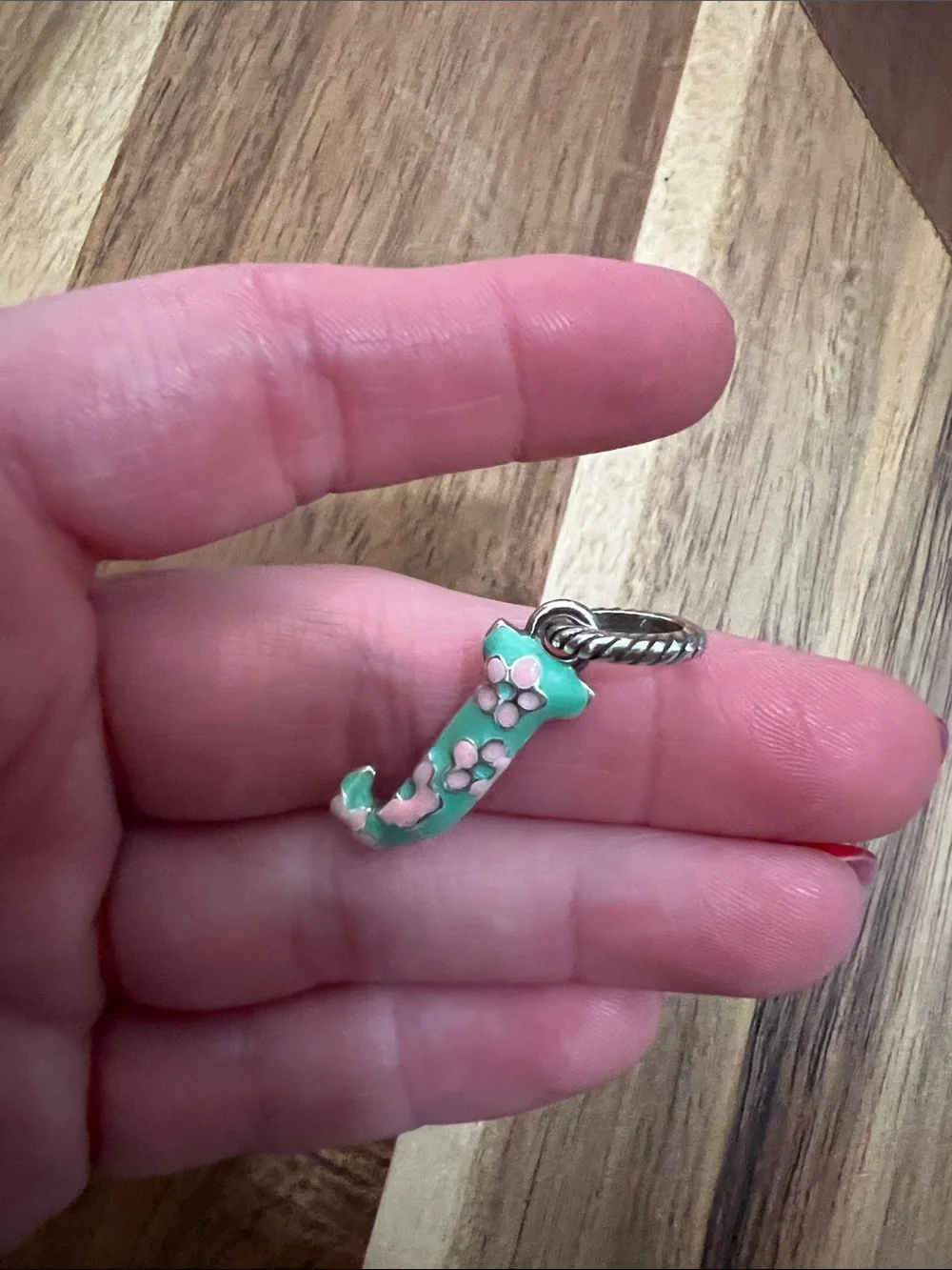 Brighton Kids Enamel 'J' Pendant in Green and Pink Floral